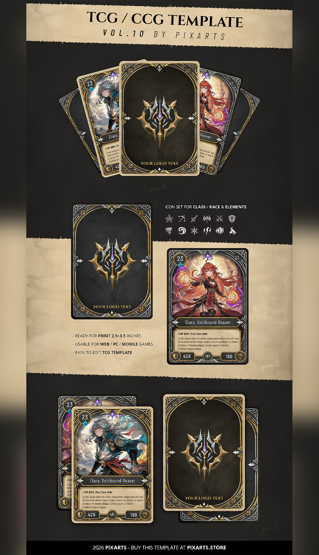 Trading Card Game (TCG/CCG) Fantasy & Royal Template (2 Variations) – Vol.10