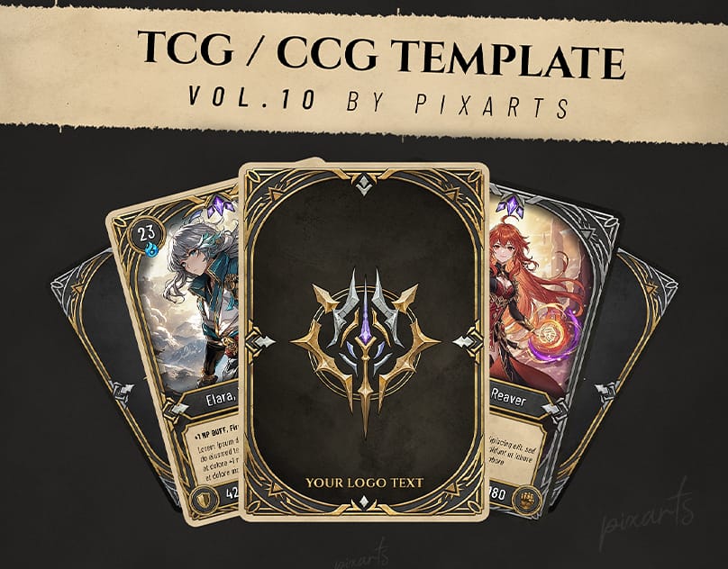 Trading Card Game (TCG/CCG) Template – Royal Fantasy Dark Gold Style Vol.10