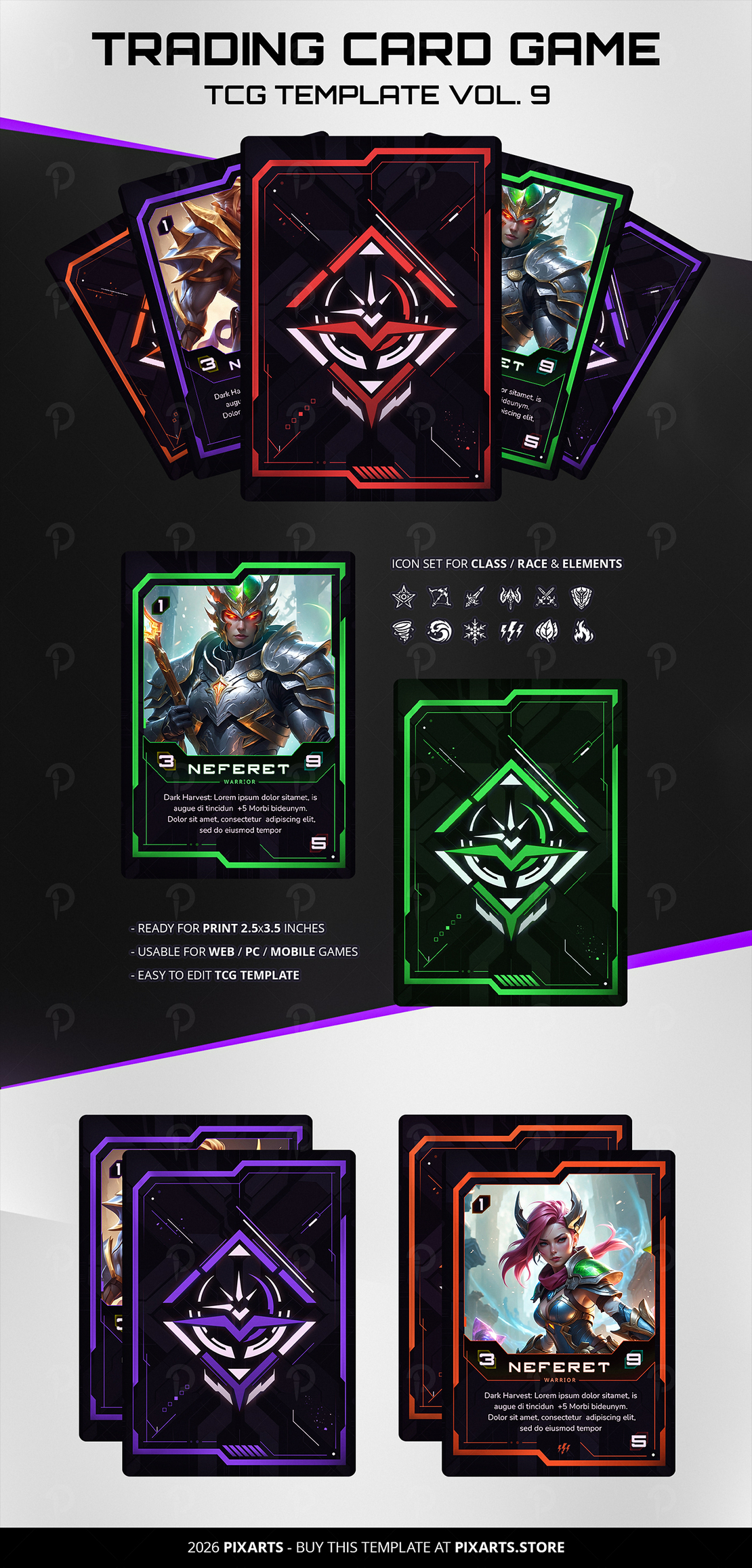 Trading Card Game (TCG/CCG) Futuristic Sci-Fi Card Template (4 Variations) – Vol.9