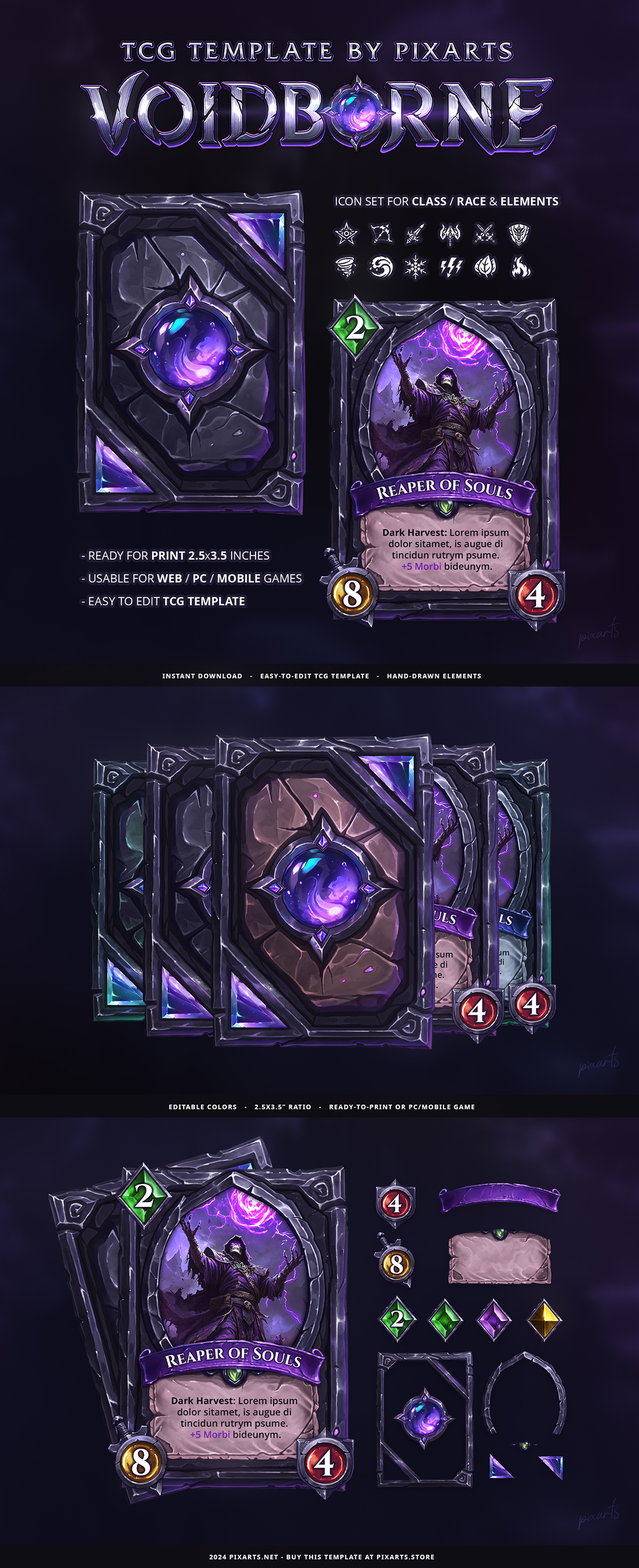 Trading Card Game (TCG) Template – Voidborne Dark Stone Style Vol.4