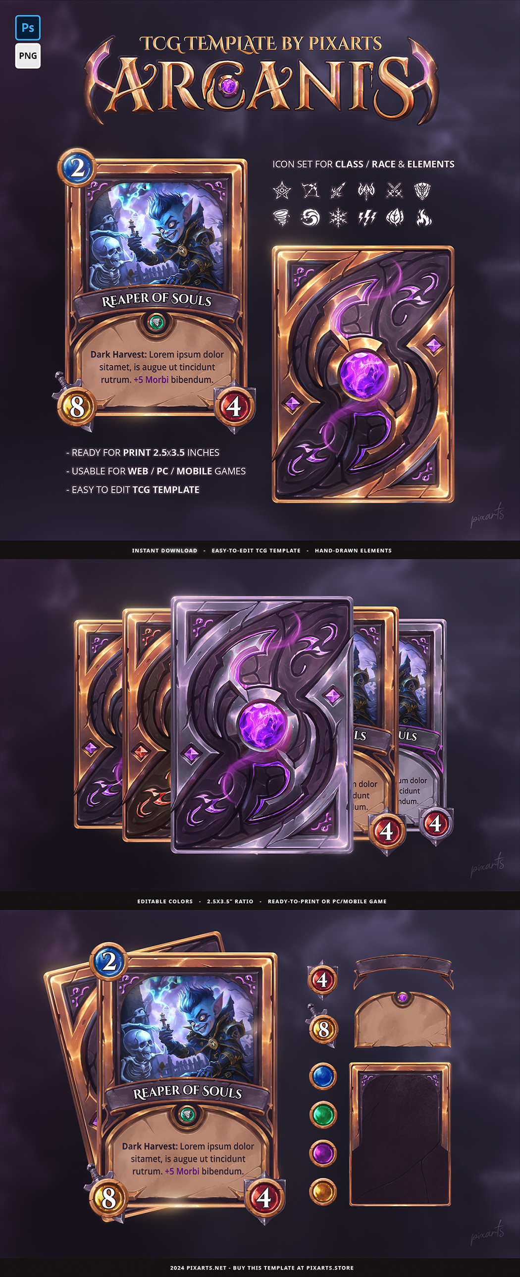 Trading Card Game (TCG) Template – Arcanis Golden Magic Style Vol.3