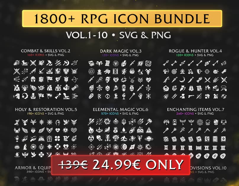Ultimate RPG Game Icon Mega Bundle – 1800+ Vectors (SVG & PNG) Vol. 1-10