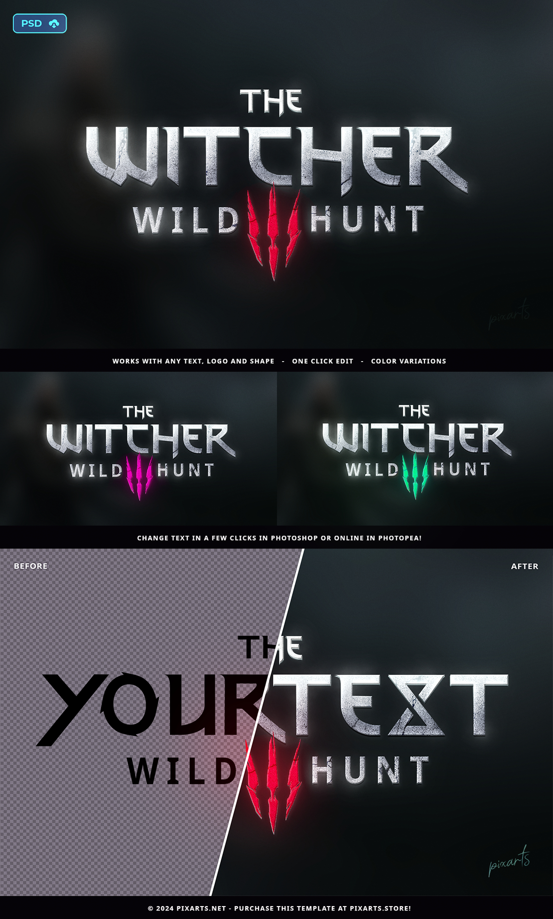 Witcher 3 - Fantasy Game Logo PSD - Editable Text Effect