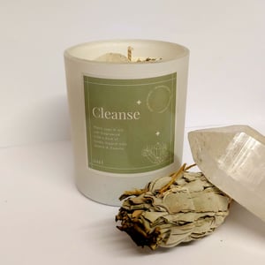 Cleanse Candle with Healing Quartz & Sage, crystal candle, candles with crystal inside
