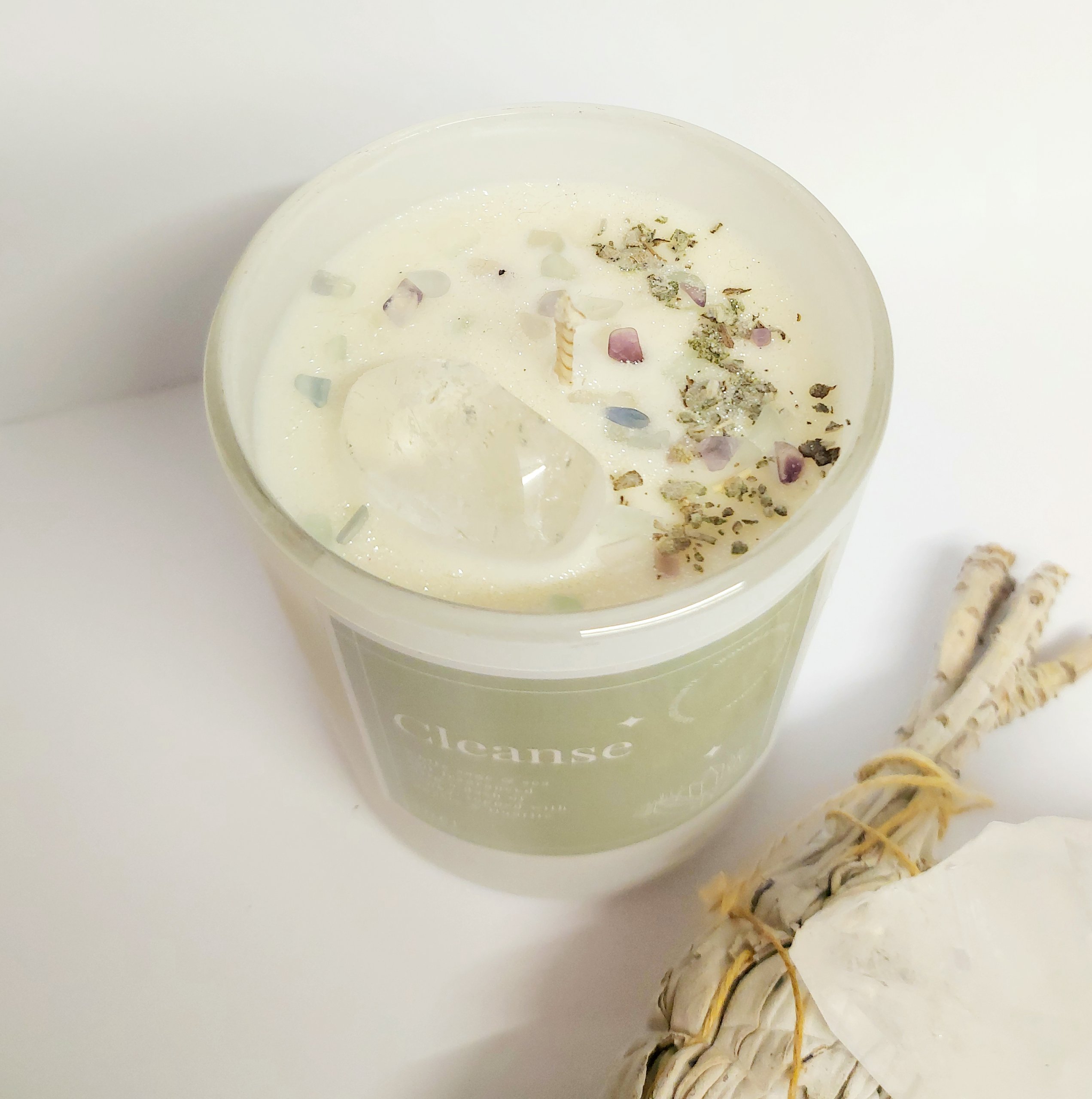 Cleanse Candle with Healing Quartz & Sage | Wakuda