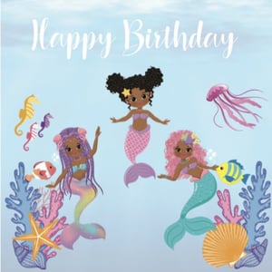 Cute African American/Black Mermaids undersea Birthday Card