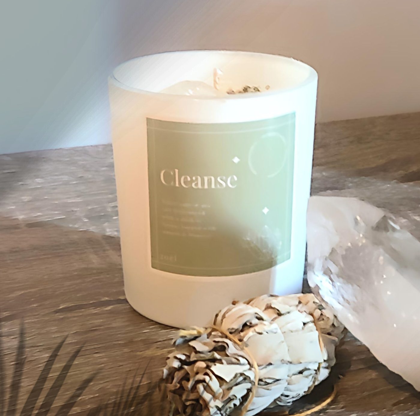 Cleanse Candle with Healing Quartz & Sage | Wakuda