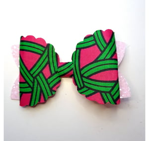 Hair Bow in African Wax Print and Pink Glitter Fabric