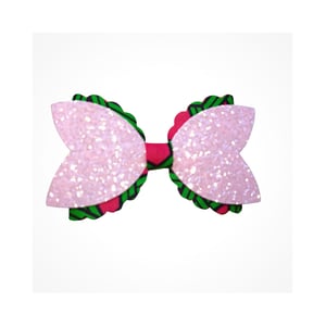 Hair Bow in African Wax Print and Pink Glitter Fabric