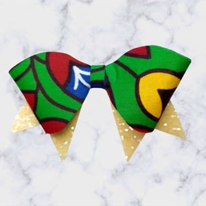 Hair Bow in African Wax Print and Yellow Glitter Fabric