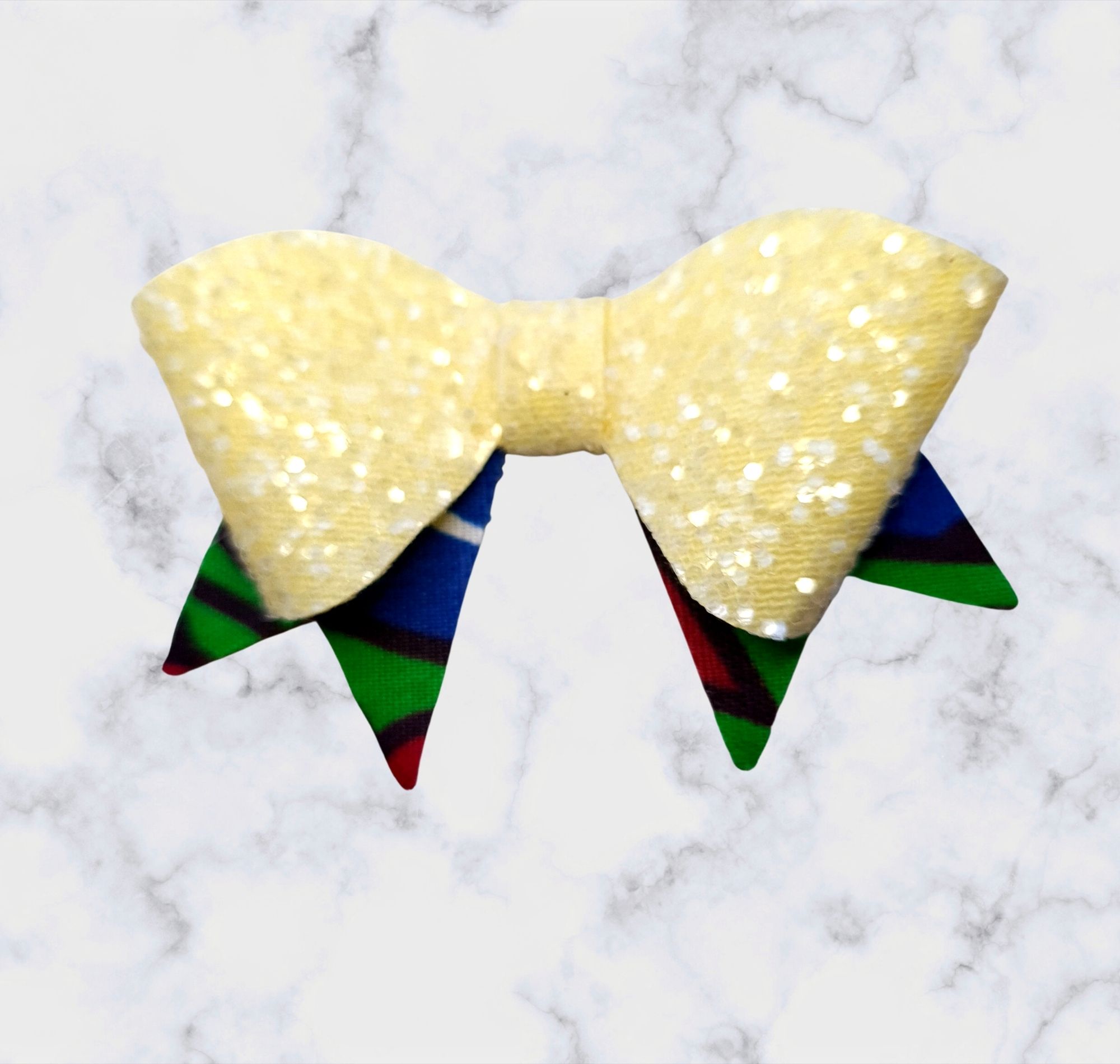 Hair Bow in African Wax Print and Yellow Glitter Fabric