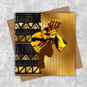 Gold black headwrap mudcloth card