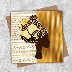 Gold white headwrap mudcloth printed card