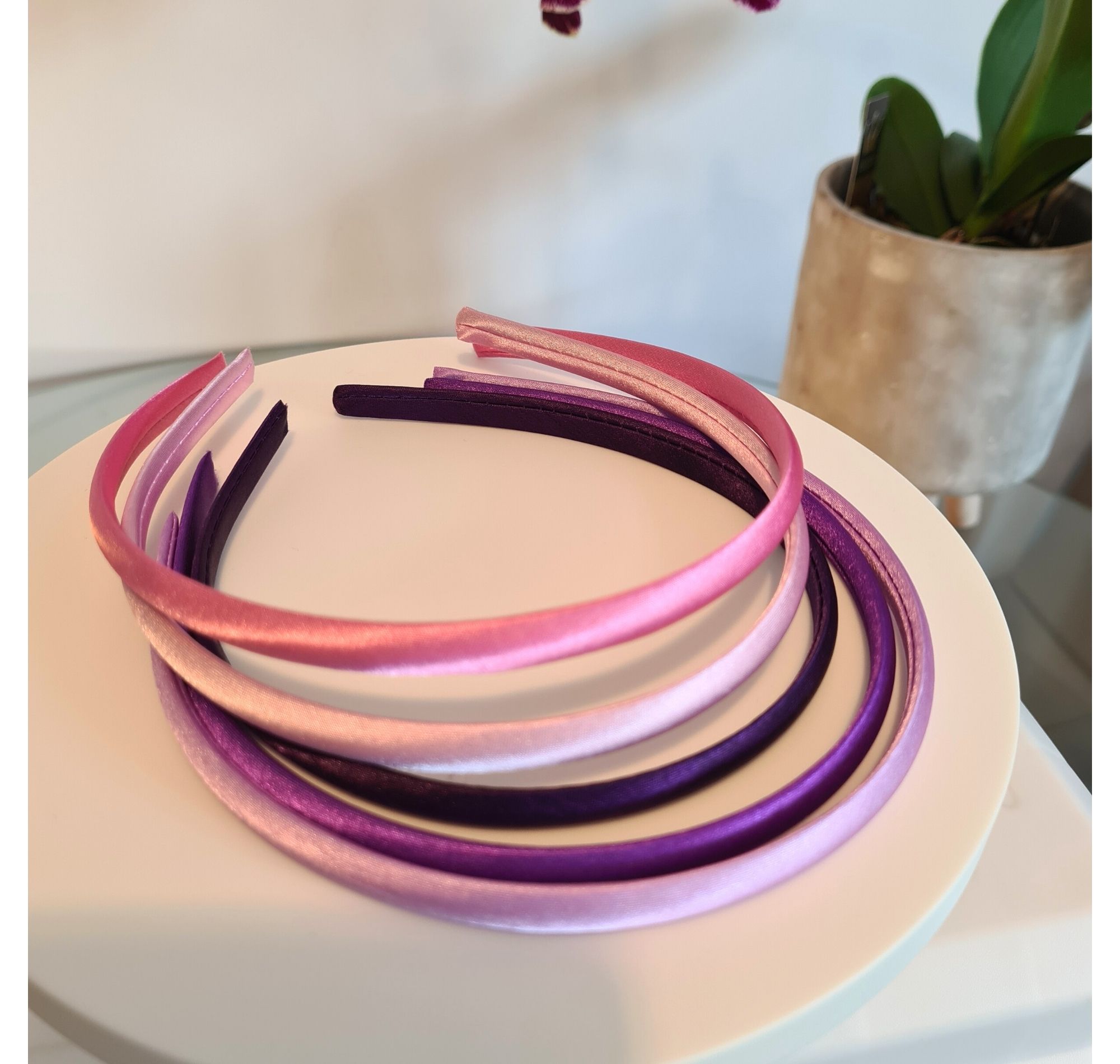 Hair Bands in Pink Satin Fabric