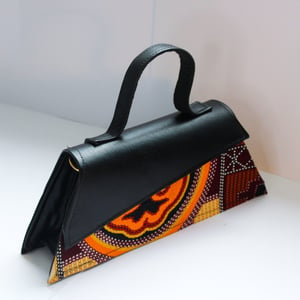Black Vegan leather mini bag, handcrafted bags, african printed bags, wakuda