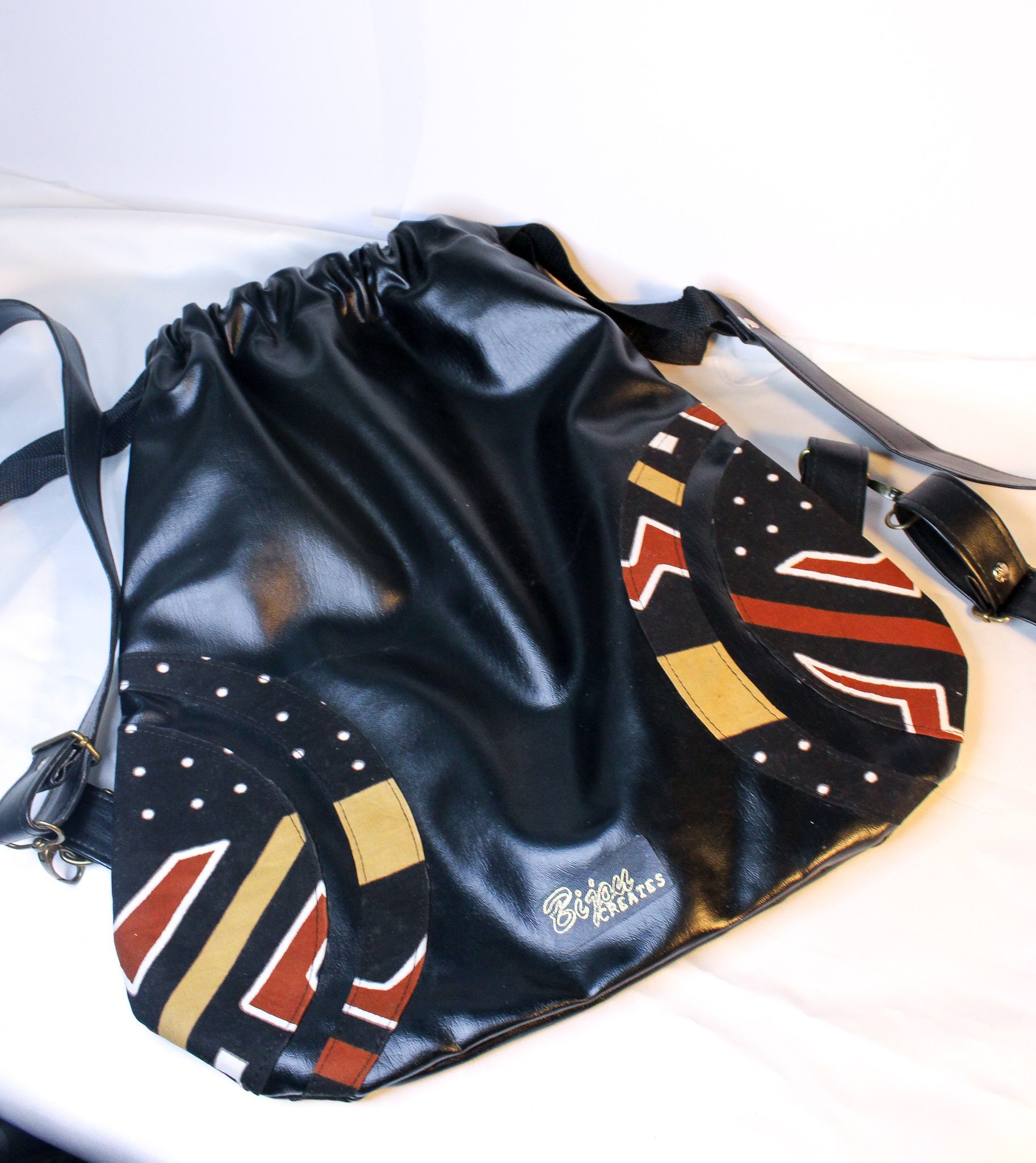 Black Vegan Leather Back Bag – Rich Brown Ankara