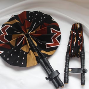African Ankara Print Handheld Folding Fan - Rich Brown Wax Print