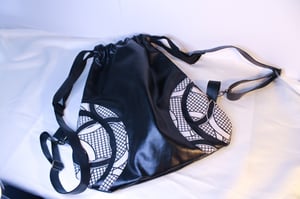 Black Vegan Leather Back Bag | Women Leather Cinch Sack Drawstring Backpack Unisex Leather Black & White Ankara | African Print Fabric