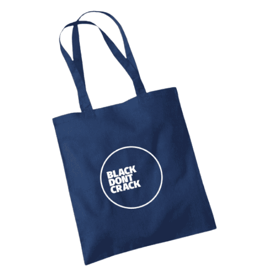 'Black Dont Crack' Tote bag // French Navy With White Vinyl Print