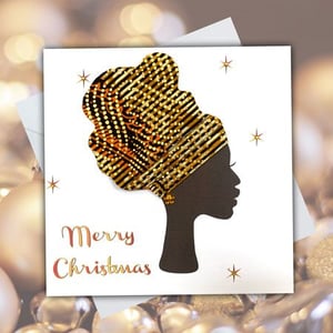 Headwrap woman Christmas card, made with African fabric