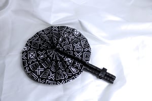 African Ankara Print Handheld Folding Fan - Black & White Geometric Print