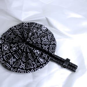 African Ankara Print Handheld Folding Fan - Black & White Geometric Print