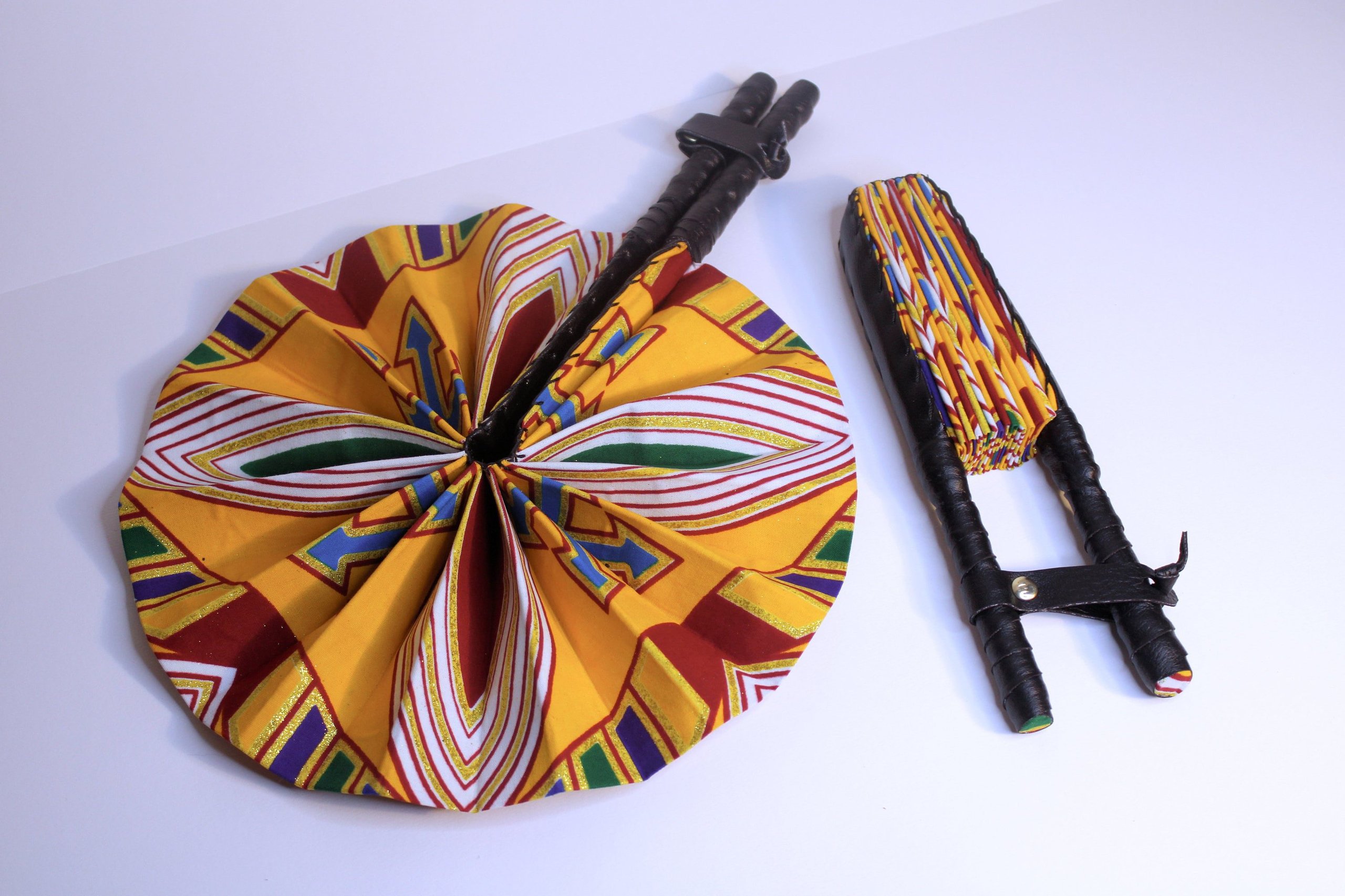 African Ankara Print Handheld Folding Fan – Modern Kente Print
