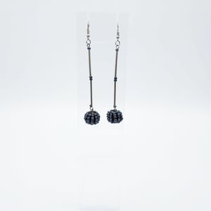Long Slim Black Beaded Handmade Earrings