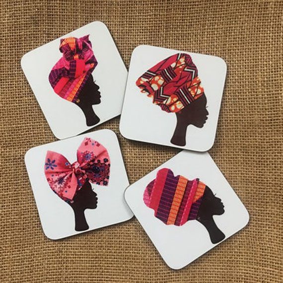 Pink headwrap coasters - pack of 4