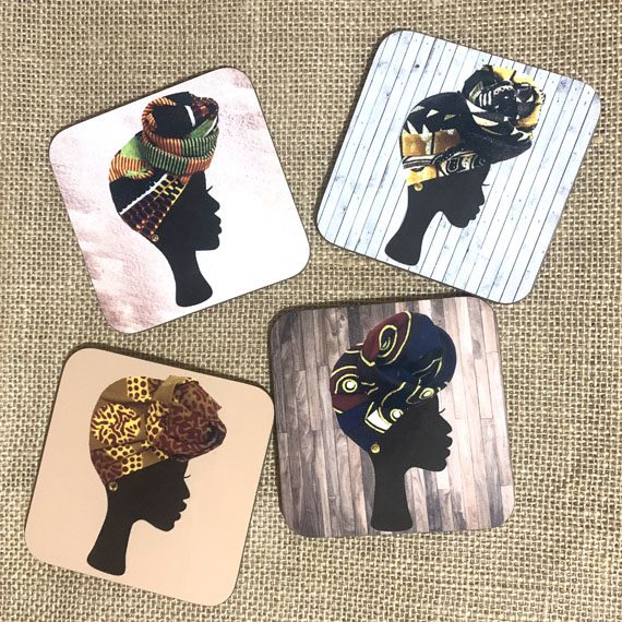 Brown mix headwrap coasters – pack of 4