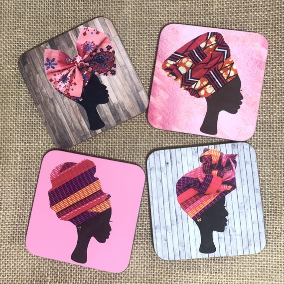 Pink headwrap coasters – pack of 4