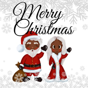 Black Santa and Mrs Claus Christmas Card - black