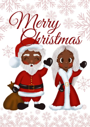 Black Santa and Mrs Claus Christmas Card - red