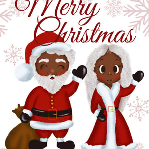 Black Santa and Mrs Claus Christmas Card - red