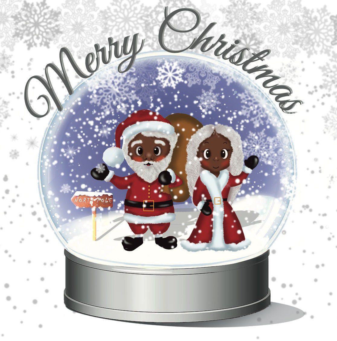 Santa and Mrs Claus Snow Globe Christmas Card