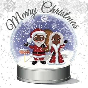Black Santa and Mrs Claus Snow Globe Christmas Card