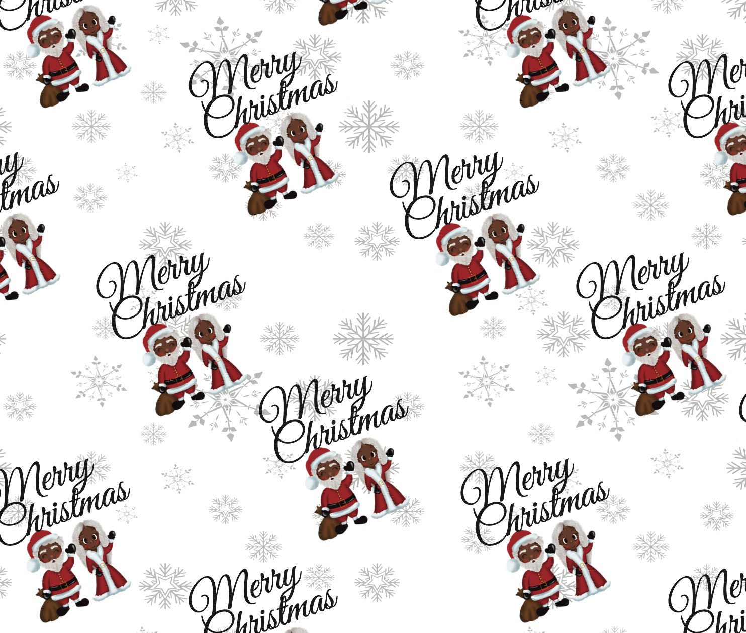 Black Santa and Mrs Claus Merry Christmas Wrapping Paper