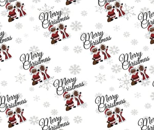 Black Santa and Mrs Claus Merry Christmas Wrapping Paper Black Writing