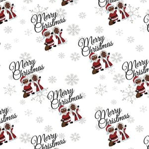 Black Santa and Mrs Claus Merry Christmas Wrapping Paper Black Writing