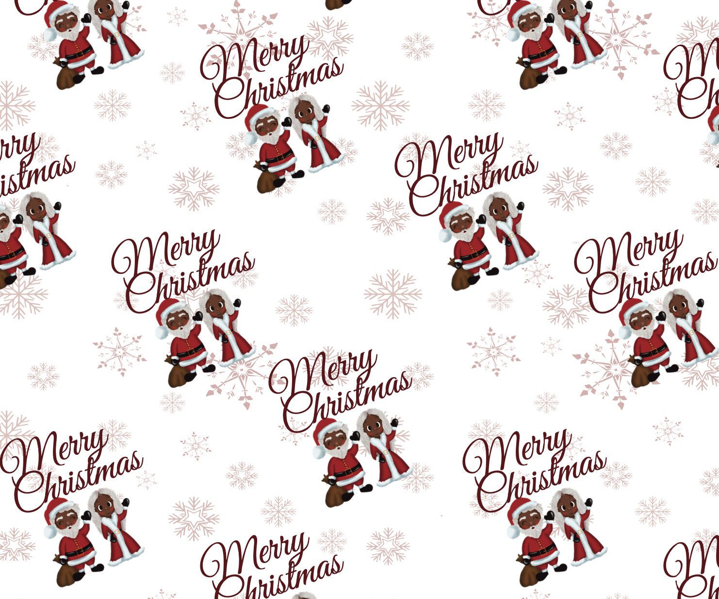 Black Santa and Mrs Claus Merry Christmas Wrapping Paper - Red writing