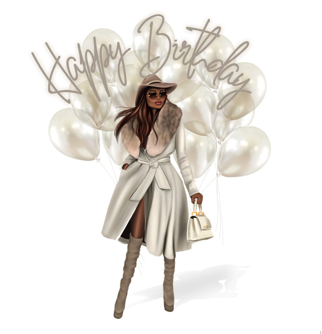 Winter Glamour Black Woman – Happy Birthday Card