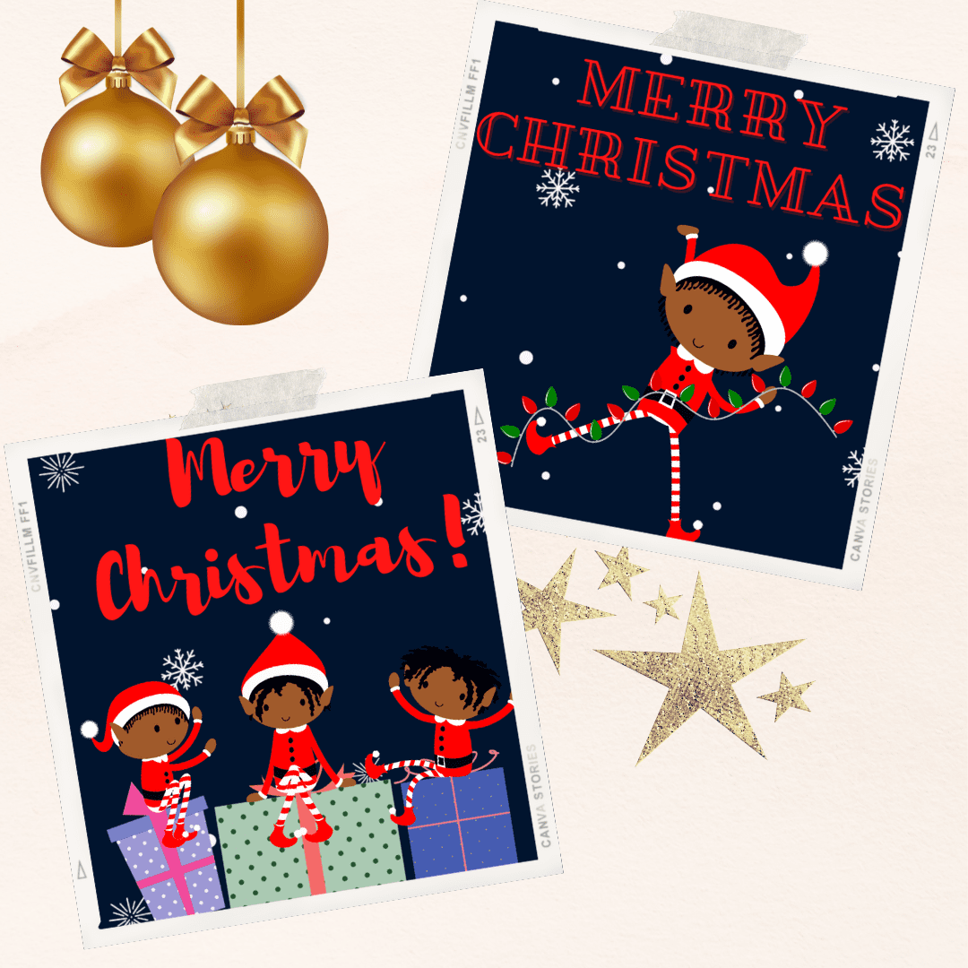 Black Elf Square Christmas Card Bundle – Pack of Ten