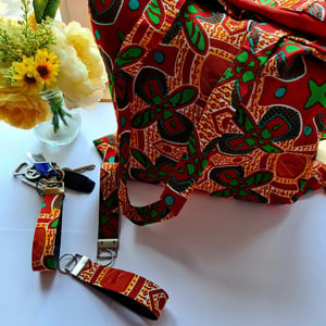 Red African Fabric Print Tote Bag