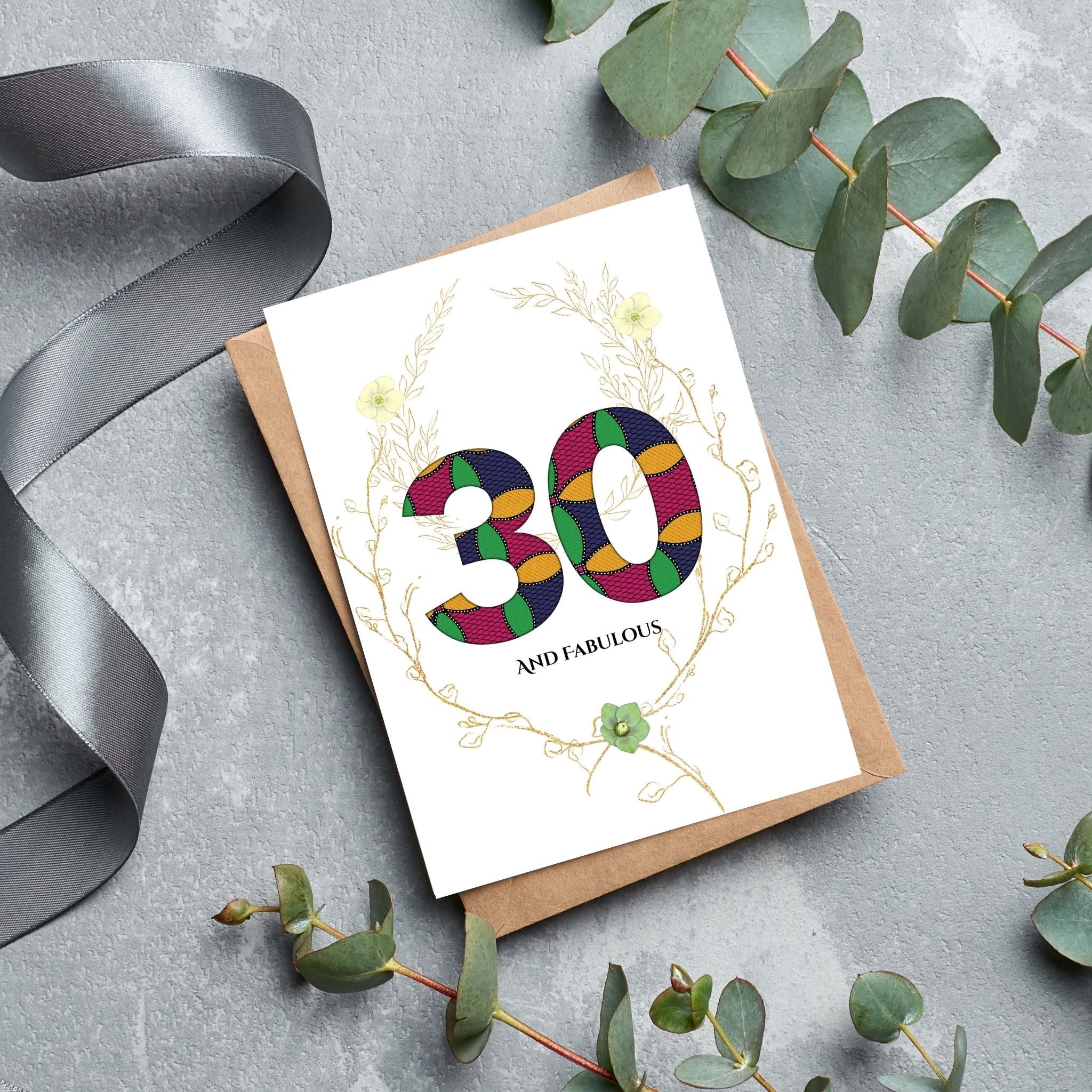 Milestones Birthday Cards in African Print for Age 30, 40, 50, 70, 80