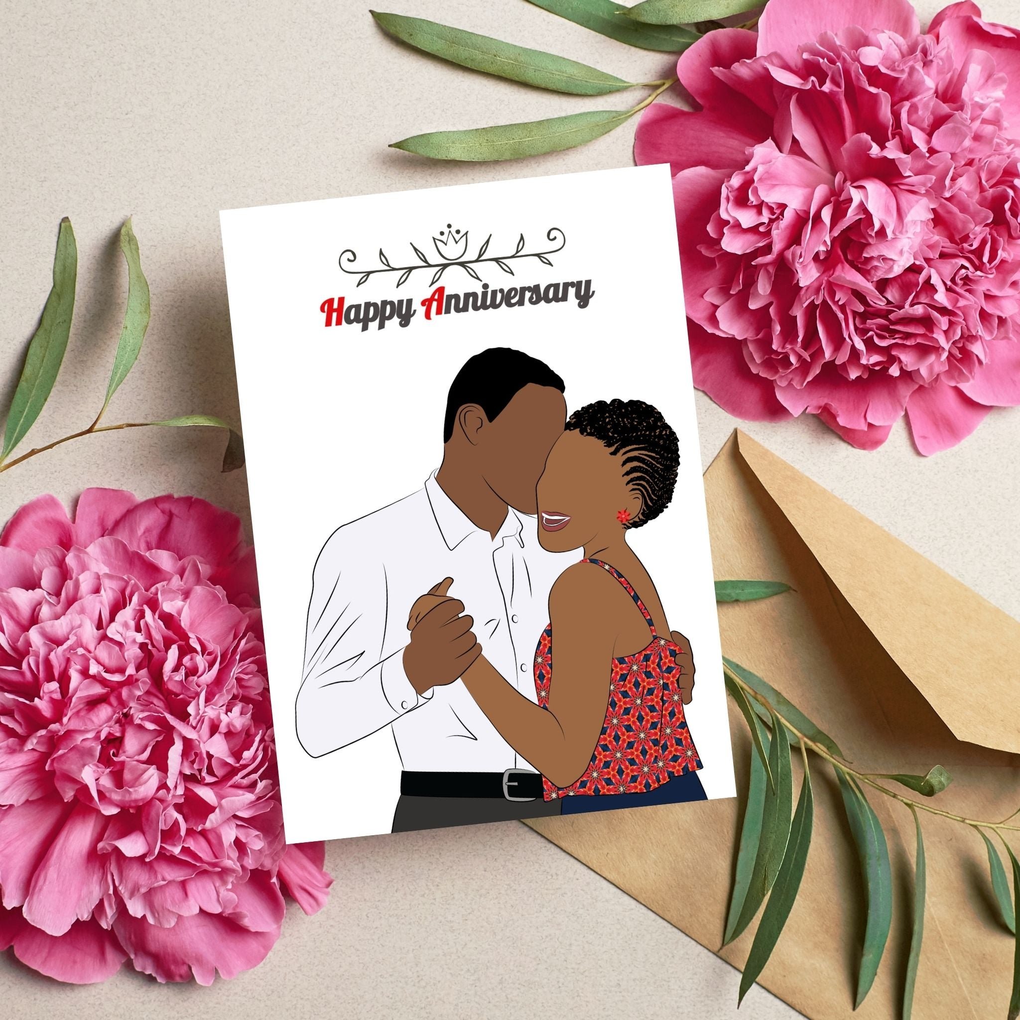Happy Anniversary / I Love You Black Couple Afrocentric Card