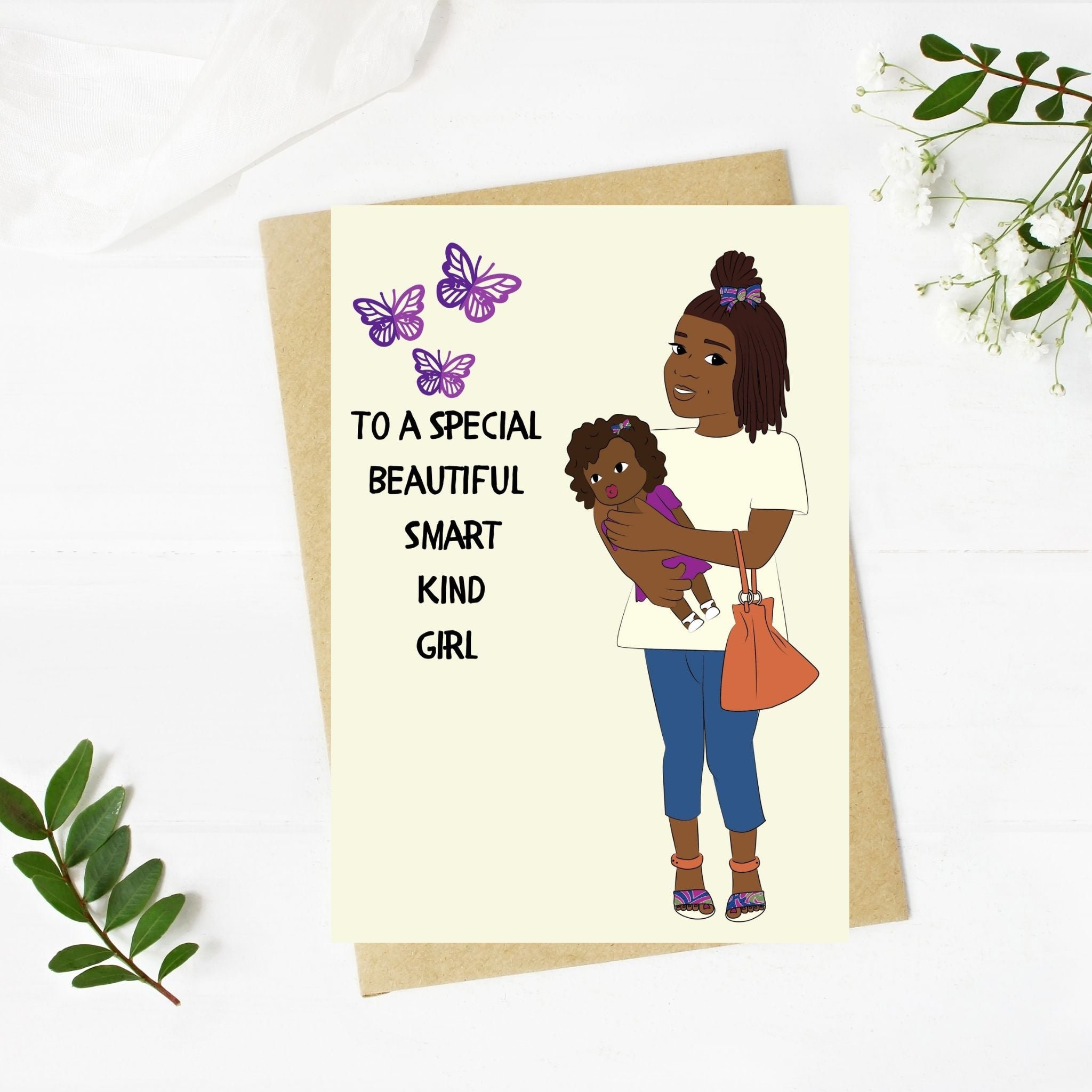 Little Black Girl with Doll Affirmation Greeting Card