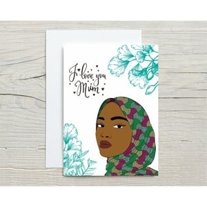 Black Muslim Mum in Hijab African Print Card for Women