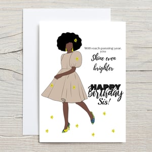 Black Afro Woman Birthday Card for Sister
