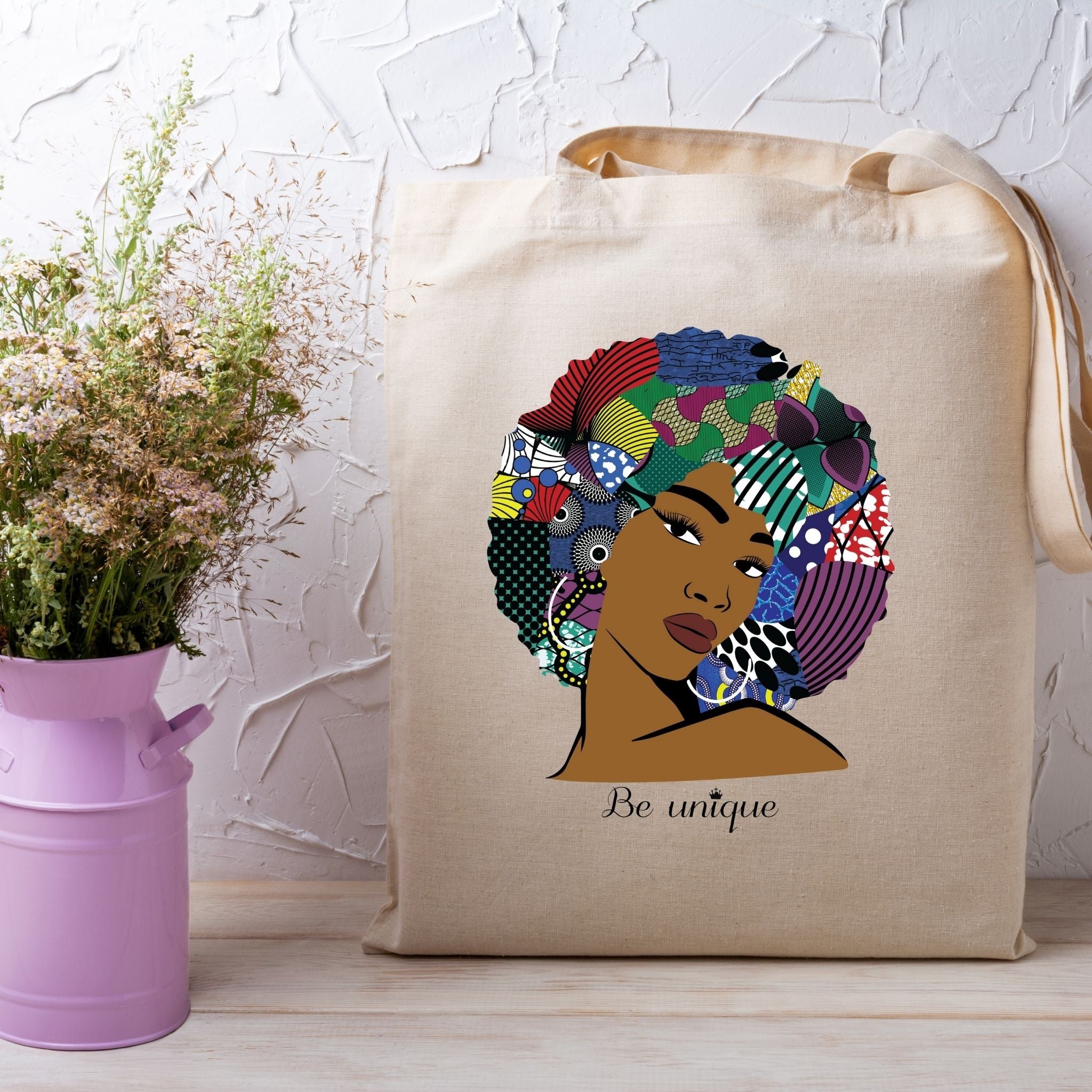 Black Afro Woman Natural Tote Bag – Be Unique