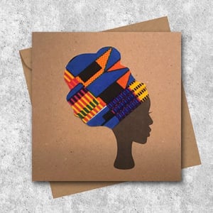 Blue orange kente high headwrap fabric card